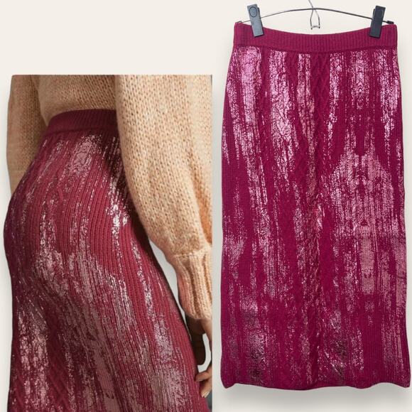 Anthropologie Dresses & Skirts - NEW ANTHROPOLOGIE SKIRT KNIT BURGUNDY RED METALLIC FESTIVE PARTY WOOL ALPACA